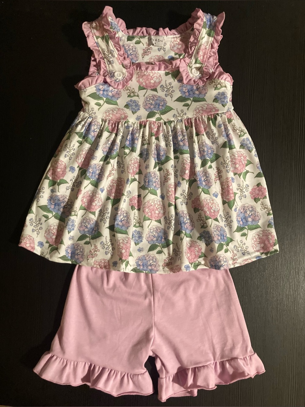 Abby & Evie - Hydrangea Lilac/Lavender and Pink Ruffled Shorts Set - Size 3